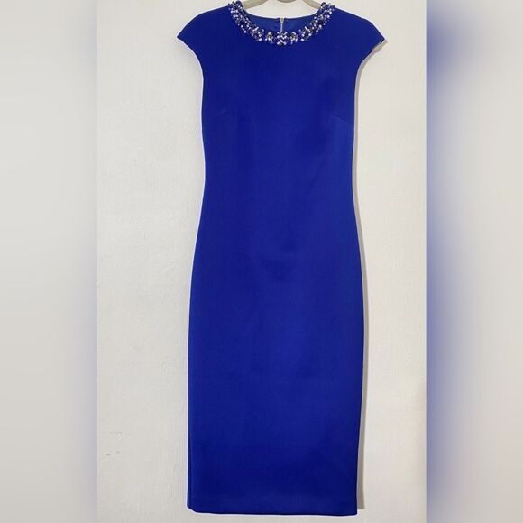 Ted Baker Elenna Midi Dress Embellished Size (1) 4 Royal Blue Classic Gorgeous - Picture 4 of 5